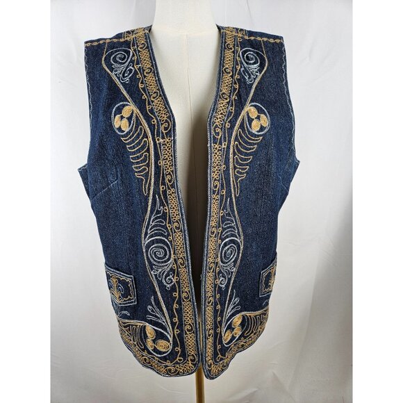 Coldwater Creek Denim Vest Large Embroidered Boho Southwest Festival Art to Wear - Picture 12 of 12